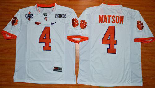 Tigers #4 Deshaun Watson White 1975-1978 Fuller 2016 College Football Playoff National Championship Patch Stitched NCAA Jersey - Click Image to Close