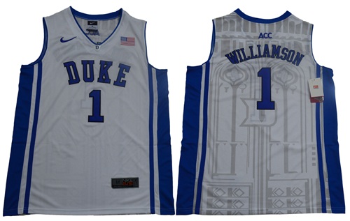 Blue Devils #1 Zion Williamson White/Blue Basketball Elite Stitched NCAA Jersey