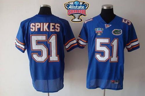 Gators #51 Brandon Spikes Blue Allstate Sugar Bowl Stitched NCAA Jersey - Click Image to Close