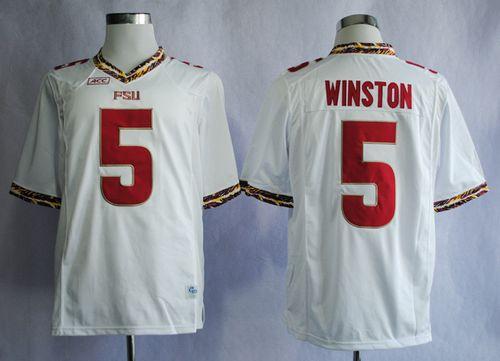 Seminoles #5 Jameis Winston White Stitched NCAA Jersey