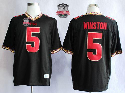 Seminoles #5 Jameis Winston Black 2014 BCS Bowl Patch Stitched NCAA Jersey - Click Image to Close