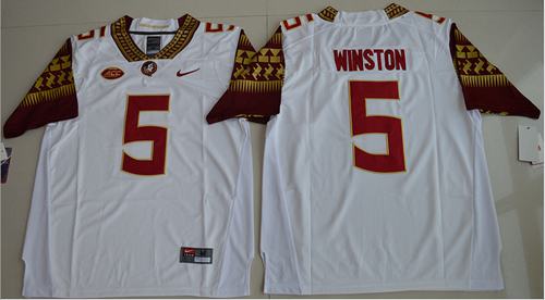 Seminoles #5 Jameis Winston White Stitched NCAA Limited Jersey