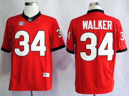 Bulldogs #34 Herschel Walker Red SEC Patch Limited Stitched NCAA Jersey