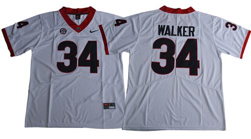 Bulldogs #34 Herschel Walker White Limited SEC Patch Stitched NCAA Jersey