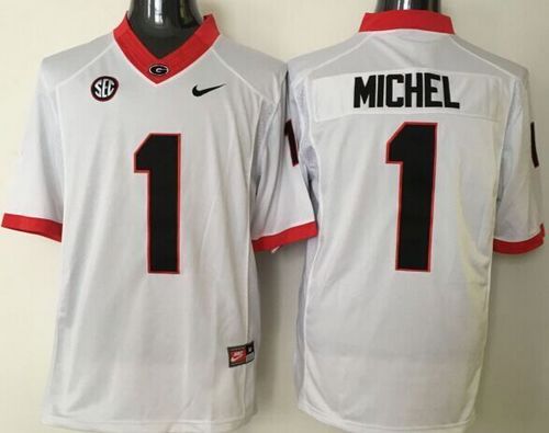 Bulldogs #1 Sony Michel White Limited SEC Patch Stitched NCAA Jersey