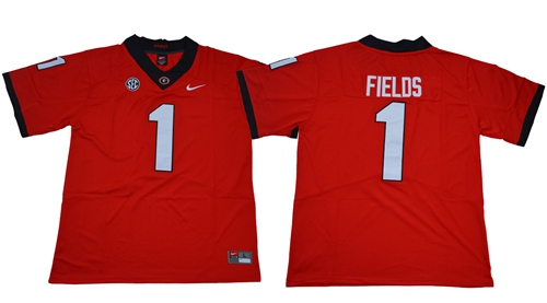 Bulldogs #1 Justin Fields Red Limited Stitched NCAA Jersey