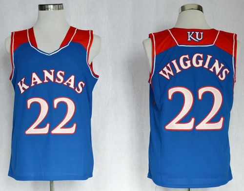 Jayhawks #22 Andrew Wiggins Blue Basketball Stitched NCAA Jersey