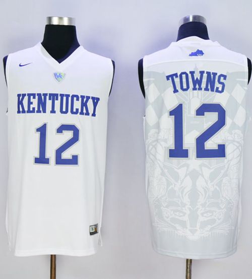 Wildcats #12 Karl-Anthony Towns White Basketball Stitched NCAA Jersey - Click Image to Close