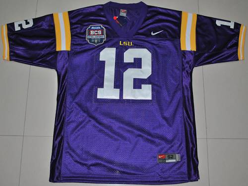 LSU Tigers #12 Jarrett Lee Purple 2012 BCS Championship Patch Stitched NCAA Jersey