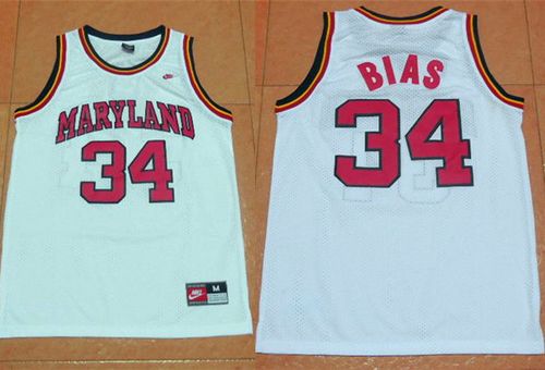 Terrapins #34 Len Bias White Basketball Stitched NCAA Jersey - Click Image to Close