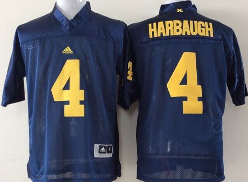 Wolverines #4 Jim Harbaugh Navy Blue Stitched NCAA Jersey - Click Image to Close