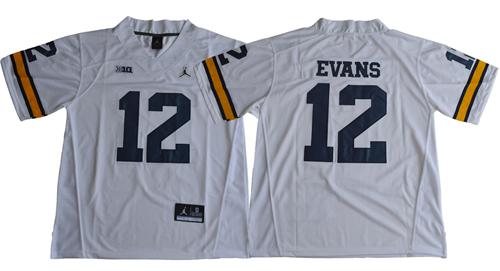 Wolverines #12 Chris Evans White Jordan Brand Stitched NCAA Jersey