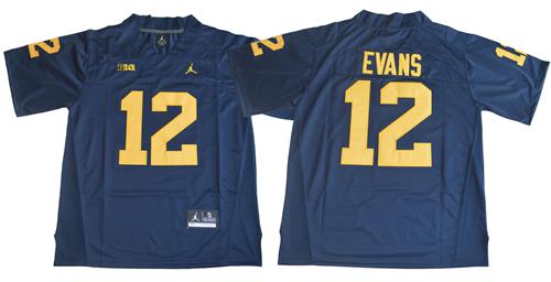 Wolverines #12 Chris Evans Navy Blue Jordan Brand Stitched NCAA Jersey