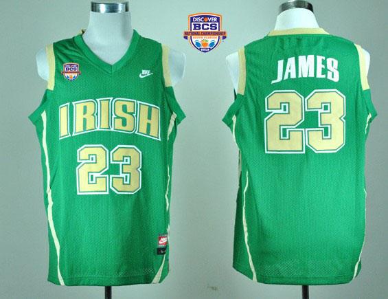 Fighting Irish #23 Lebron James Green Basketball 2013 BCS National Championship Stitched NCAA Jersey - Click Image to Close