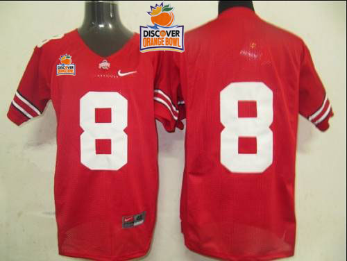 Buckeyes #8 Red 2014 Discover Orange Bowl Patch Stitched NCAA Jersey