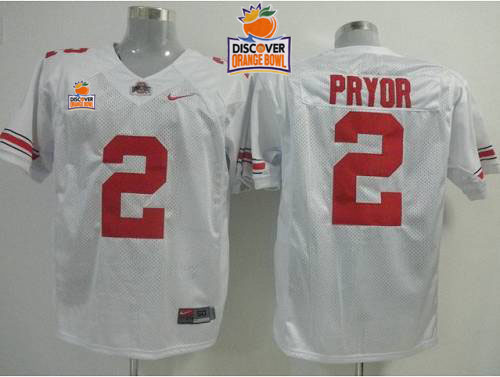 Buckeyes #2 Terrelle Pryor White 2014 Discover Orange Bowl Patch Stitched NCAA Jersey - Click Image to Close