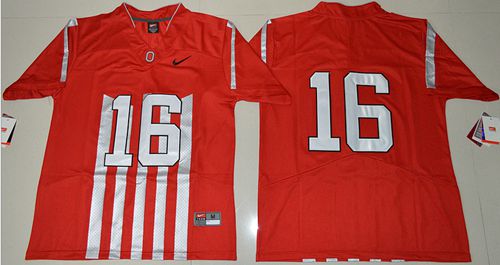 Buckeyes #16 J. T. Barrett Red 1917 Throwback Limited Stitched NCAA Jersey