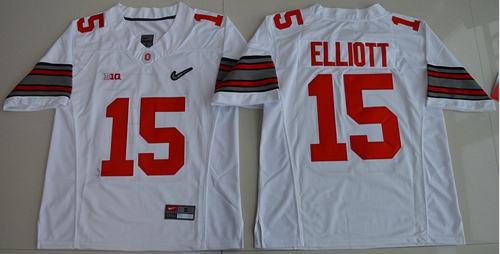 Buckeyes #15 Ezekiel Elliott White Diamond Quest Stitched NCAA Jersey