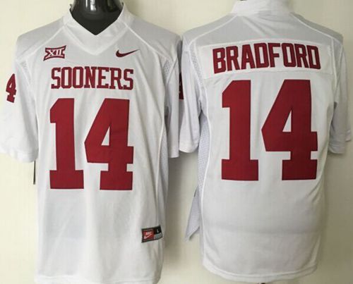 Sooners #14 Sam Bradford White Stitched NCAA Jersey - Click Image to Close