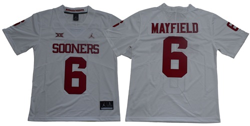 Sooners #6 Baker Mayfield White XII Limited Stitched NCAA Jersey