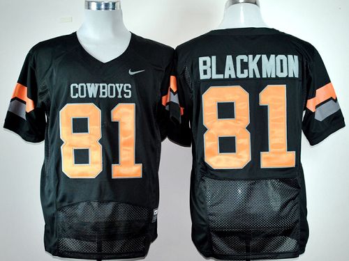 Cowboys #81 Justin Blackmon Black Pro Combat Stitched NCAA Jersey - Click Image to Close