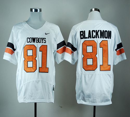 Cowboys #81 Justin Blackmon White Pro Combat Stitched NCAA Jersey - Click Image to Close