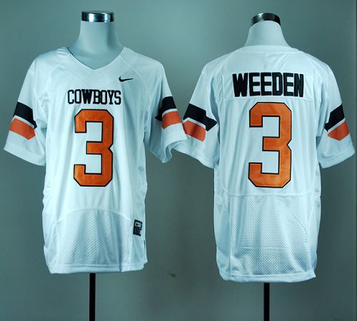 Cowboys #3 Brandon Weeden White Pro Combat Stitched NCAA Jersey - Click Image to Close