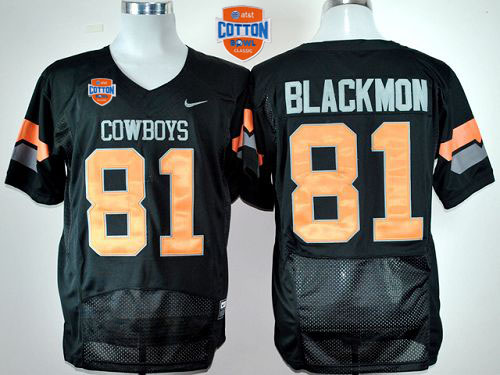 Cowboys #81 Justin Blackmon Black Pro Combat 2014 Cotton Bowl Patch Stitched NCAA Jersey - Click Image to Close