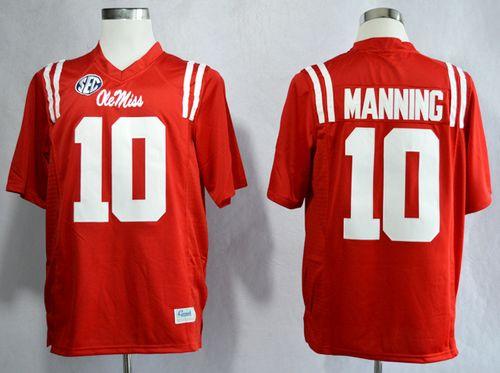 Rebels #10 Eli Manning Red Stitched NCAA Jersey