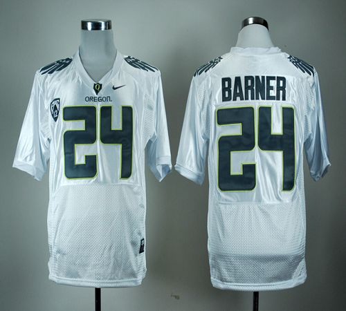 Ducks #24 Kenjon Barner White With PAC-12 Patch Stitched NCAA Jersey