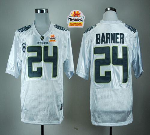 Ducks #24 Kenjon Barner White With PAC-12 Patch Tostitos Fiesta Bowl Stitched NCAA Jersey