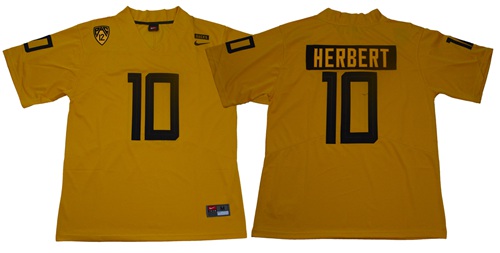 Ducks #10 Justin Herbert Yellow Limited Stitched NCAA Jersey