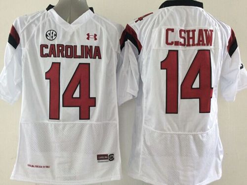 Fighting Gamecocks #14 Connor Shaw White SEC Patch Stitched NCAA Jersey - Click Image to Close