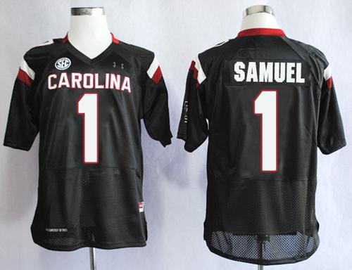 Fighting Gamecocks #1 Deebo Samuel Black SEC Patch Stitched NCAA Jersey