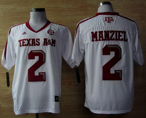 Aggies #2 Johnny Manziel White Techfit SEC Patch Stitched NCAA Jersey