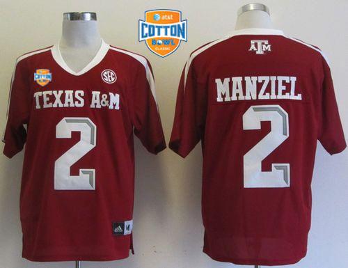 Aggies #2 Johnny Manziel Red SEC Patch AT&T Cotton Bowl Stitched NCAA Jersey - Click Image to Close