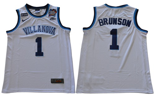 Villanova Wildcats #1 Jalen Brunson White Basketball Stitched NCAA Jersey - Click Image to Close