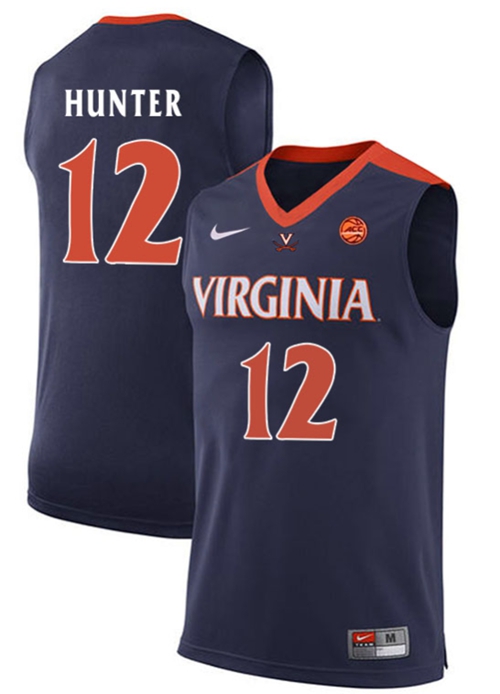 Cavaliers #12 De'Andre Hunter Navy Blue Basketball Stitched NCAA Jersey