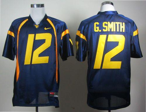 Mountaineers #12 Geno Smith Navy Blue Stitched NCAA Jersey