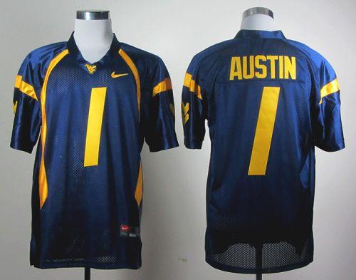 Mountaineers #1 Tavon Austin Navy Blue Stitched NCAA Jersey