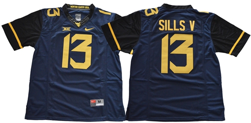 Mountaineers #13 David Sills V Navy Blue Limited Stitched NCAA Jersey - Click Image to Close