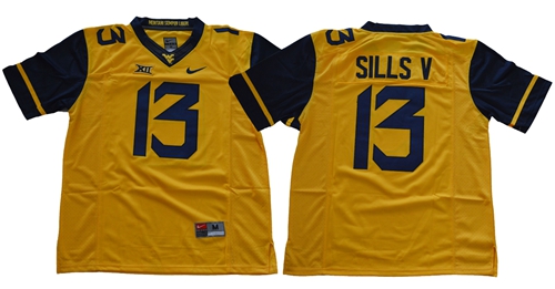 Mountaineers #13 David Sills V Gold Limited Stitched NCAA Jersey - Click Image to Close