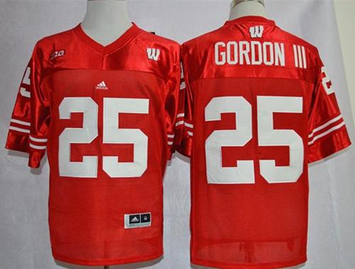 Badgers #25 Melvin Gordon III Red Big Ten Stitched NCAA Jersey - Click Image to Close