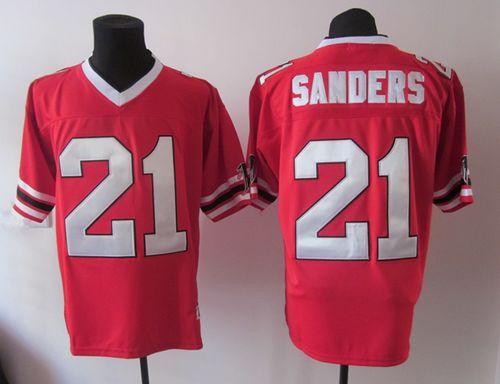 1992 Mitchell And Ness Falcons #21 Deion Sanders Red Throwback Stitched NFL Jersey - Click Image to Close