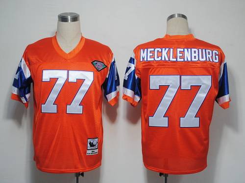 Mitchel and Ness Broncos #77 Karl Mecklenburg Orange With 75 Anniversary Patch Stitched Throwback NFL Jersey - Click Image to Close