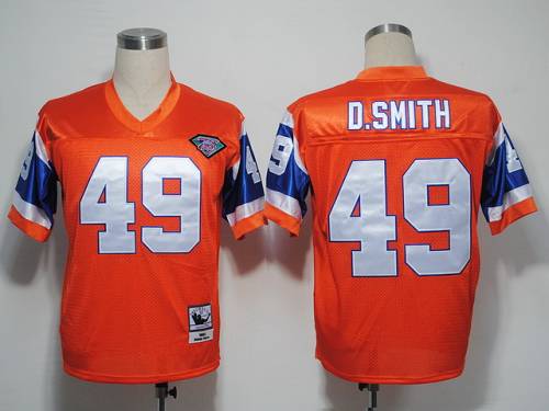 Mitchel and Ness Broncos #49 Dennis Smith Orange With 75 Anniversary Patch Stitched Throwback NFL Jersey - Click Image to Close