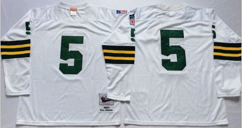 Mitchell And Ness 1961 Packers #5 Paul Hornung White Throwback Stitched NFL Jersey