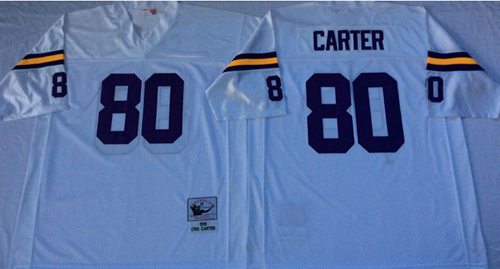 Mitchell And Ness Vikings #80 Cris Carter White Throwback Stitched NFL Jersey - Click Image to Close