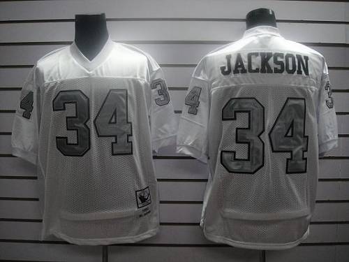 Mitchell and Ness Raiders #34 Bo Jackson White Silver No. Stitched NFL Jersey