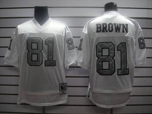 Mitchell and Ness Raiders #81 Tim Brown White Silver No. Stitched NFL Jersey